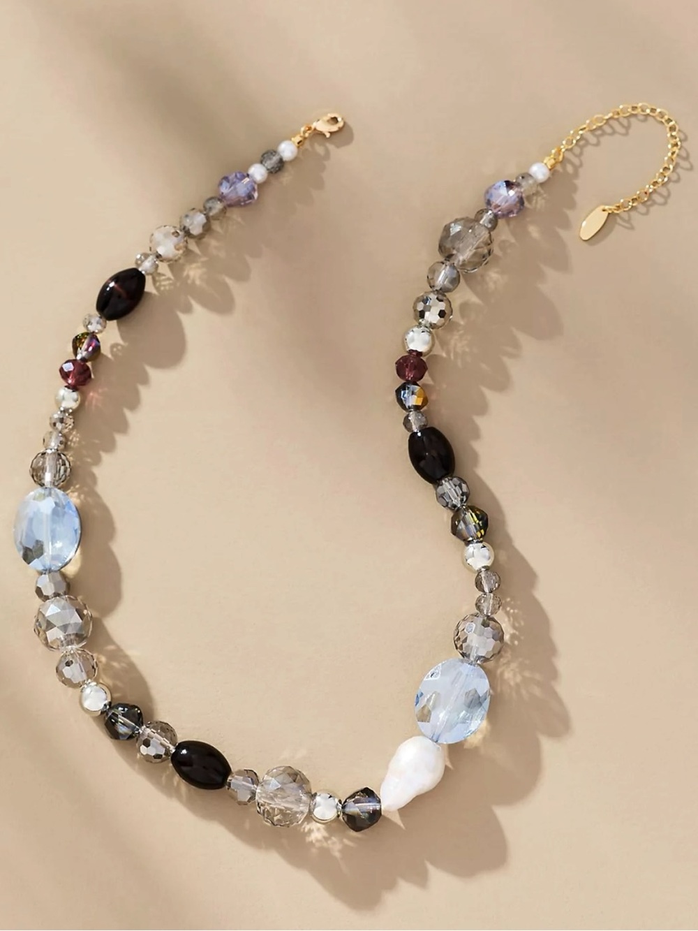 Anthropologie Serefina Chunky Mixed Beaded Retro 50’s Necklace Dark Grey NWT